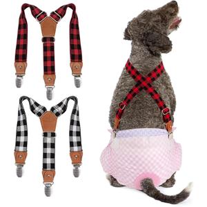 Pet Soft Dog Suspenders 2 Pieces Female Dog Diaper Suspenders for Dogs Diaper Keeper Suspender for Dogs Skirt, Dogggy Dress (Plaid, S/M)