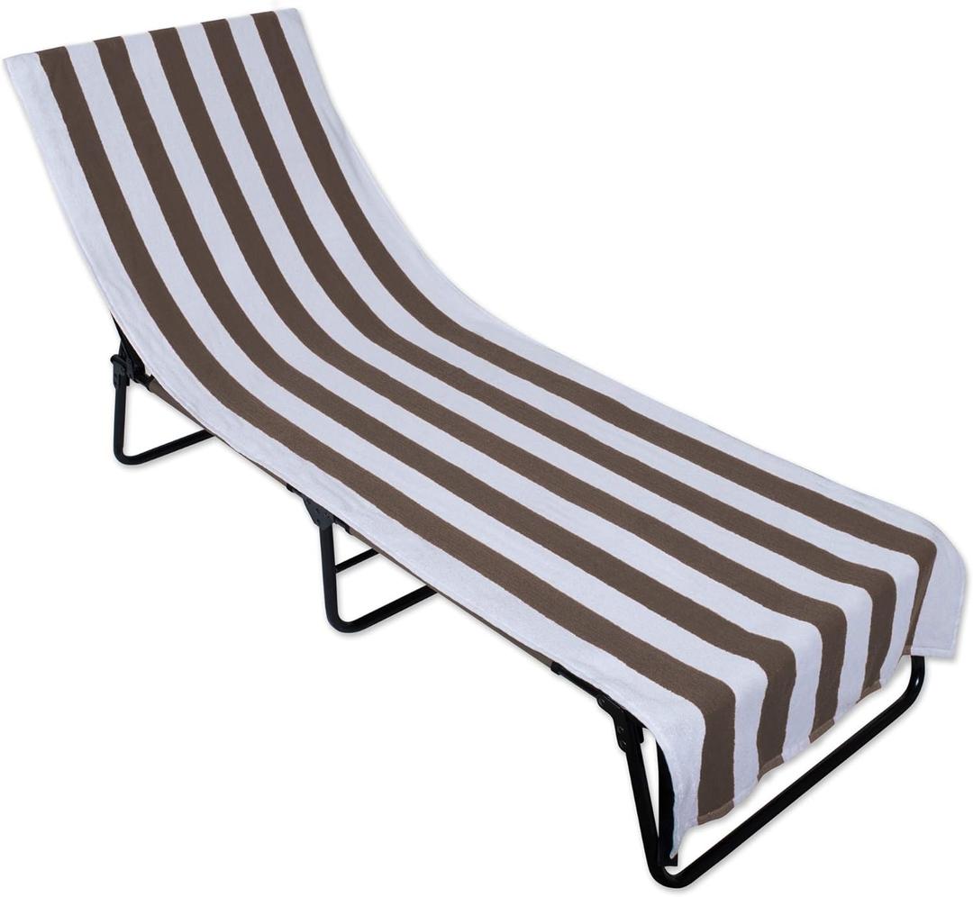 DII Stripe Beach Lounge Chair Towel with Fitted Top Pocket, 26x82, Stone