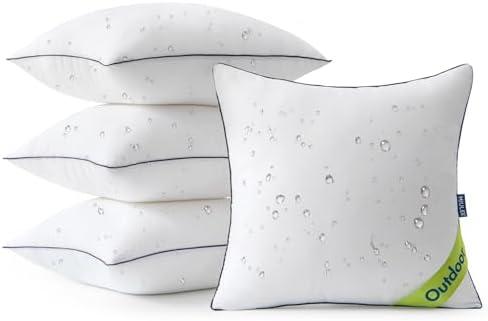 MIULEE 16x16 Outdoor Pillows, Pack of 4 Water Resistant Waterproof Pillow Inserts Decorative Stuffer for Sofa Couch Patio and Garden