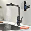 BEITH Waterfall Kitchen Sink Mixer Taps with Pull Out Sprayer, 3 Modes Kitchen Sink Faucet, 360 Rotation, Digital Display, Single Lever Kitchen Tap, 59A Copper, Anti-Corrosion, Durable (Gun Gray)