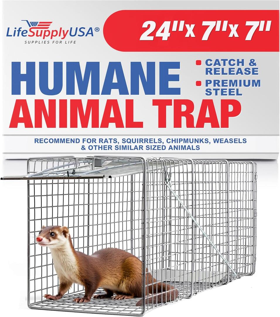 Heavy Duty Catch Release Medium Live Humane Animal Cage Trap for Rats, Squirrels, Chipmunks, Weasels and Other Similar Sized Animals 24x7x7
