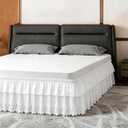 Queen Bed Skirt, Double-Layered Ruffled Eyelet Bed Skirt, Wrap-Around Elastic Dust Ruffle Queen Size with Gathered Styling and Embroidered Details, 14" Drop Length (White)