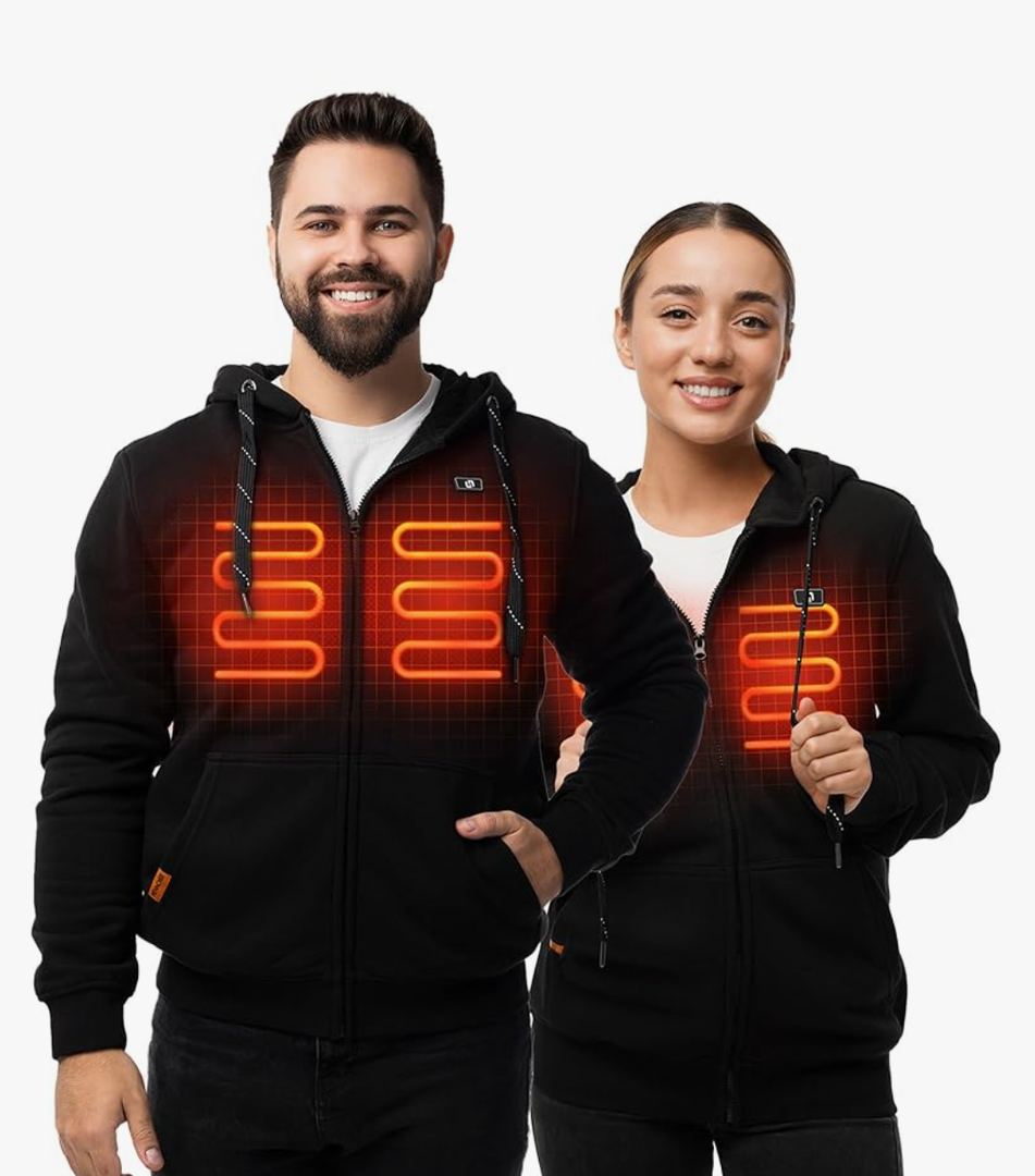 HENNCHEE Heated Hoodies for Men Women with 5V 12000mAh Battery Pack, Zip Up Hooded Sweatshirt, Heating Jacket Unisex Hunting
