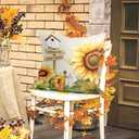 Fall Farmhouse Pumpkin Sunflowers Throw Pillow Covers 18x18 Inch Set of 4 Hello Autumn Thanksgiving Harvest Plaid Wood Grain Cushion Covers Home Decor for Couch Cushion Cases (Vase)