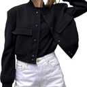 Womens Cropped Bomber Jacket Button Down Varsity Jackets Shackets with Pockets Size M
