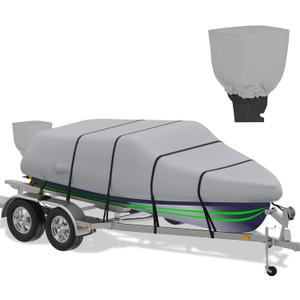 K-Musculo Boat Cover, 20-22 ft Heavy Duty 800D Waterproof Boat Cover, Tear UV Resistant with Motor Cover, Fits V-Hull, Tri-Hull (Boat Width 100in, Grey)