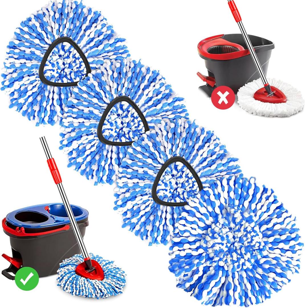 4 Pack Mop Replace Heads for 2 Tank System, Spin Mop Replacement Head, Fluffy Microfiber Mop Refill Replace Head, Machine Washable, All Hard-surfaced Floors Cleaning White