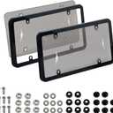 2 PCS Clear License Plate Cover & Frame, Anti-Scratch Weather-Resistant License Protector Holder, Universal Car Exterior Accessories Fit for US Standard Plates with Screws Caps & Washers,Gray