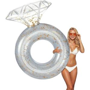Thickened Inflatable Pool Floats Diamond Rings for Adults, Glitter Bachelorette Party Wedding Decorations Bridal Shower Gifts, Engagement Photo Props, Swim Tubes Pool Lounging Supports 265 lbs