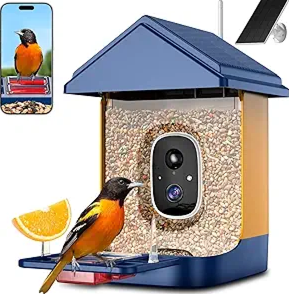 Bird Feeder with Camera, Smart Solar Powered Bird Feeder, 2K HD Live Video Streaming, Outdoor Bird Watching Feeder, for Bird Lovers