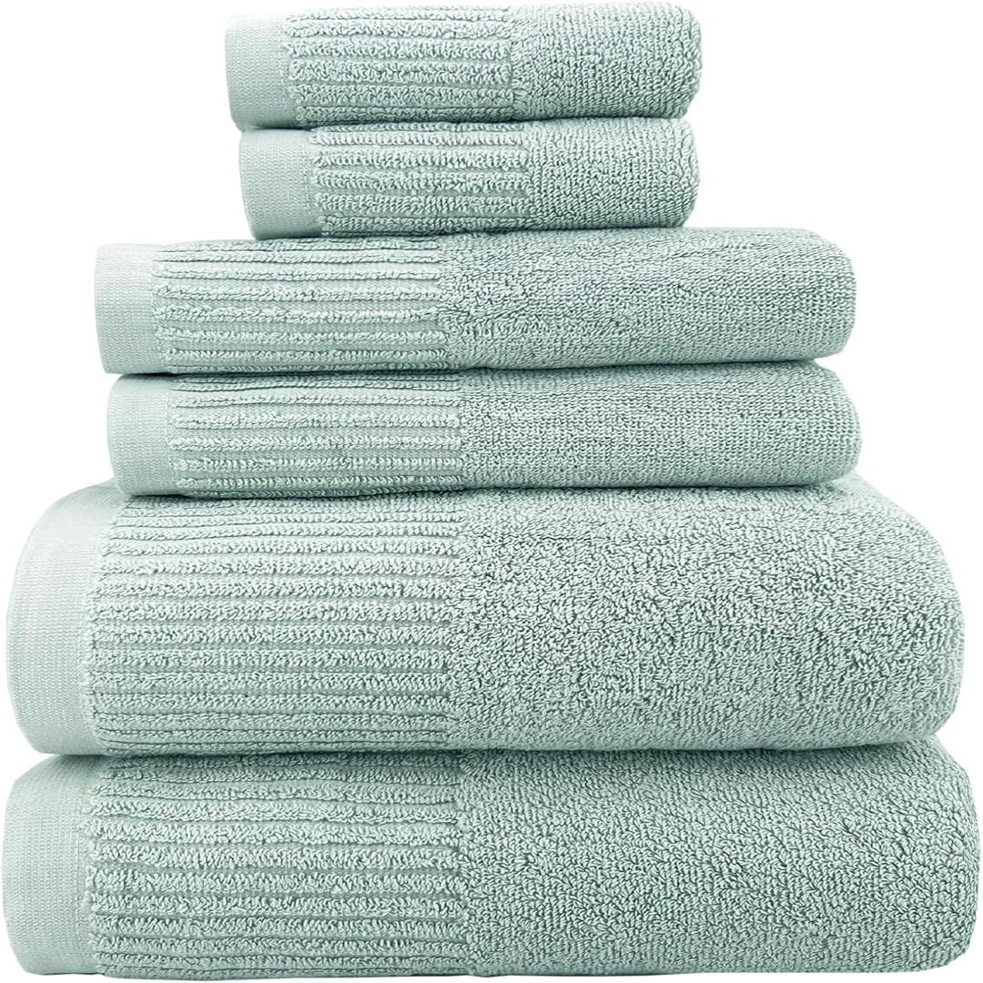 YTYC 27x54 Inches Bath Towel Sets of 6 Luxury 100 Percent Cotton 650GSM Super Absorbent Soft Shower Towels for Bathroom (Green, 6pieces)