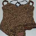 FeelinGirl V Neck Shapewear Bodysuits for Women Sleeveless Lace Body Shaper Tummy Control Thong Bodysuits for Women Leopard, Large