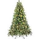 QBA 6FT Prelit Christmas Tree, Hinged Xmas Tree with 810 PE&PVC Tips 200 Incandescent Lights, Foldable Christmas Tree for Home Apartment Office Indoor Outdoor Holiday Decoration, Green