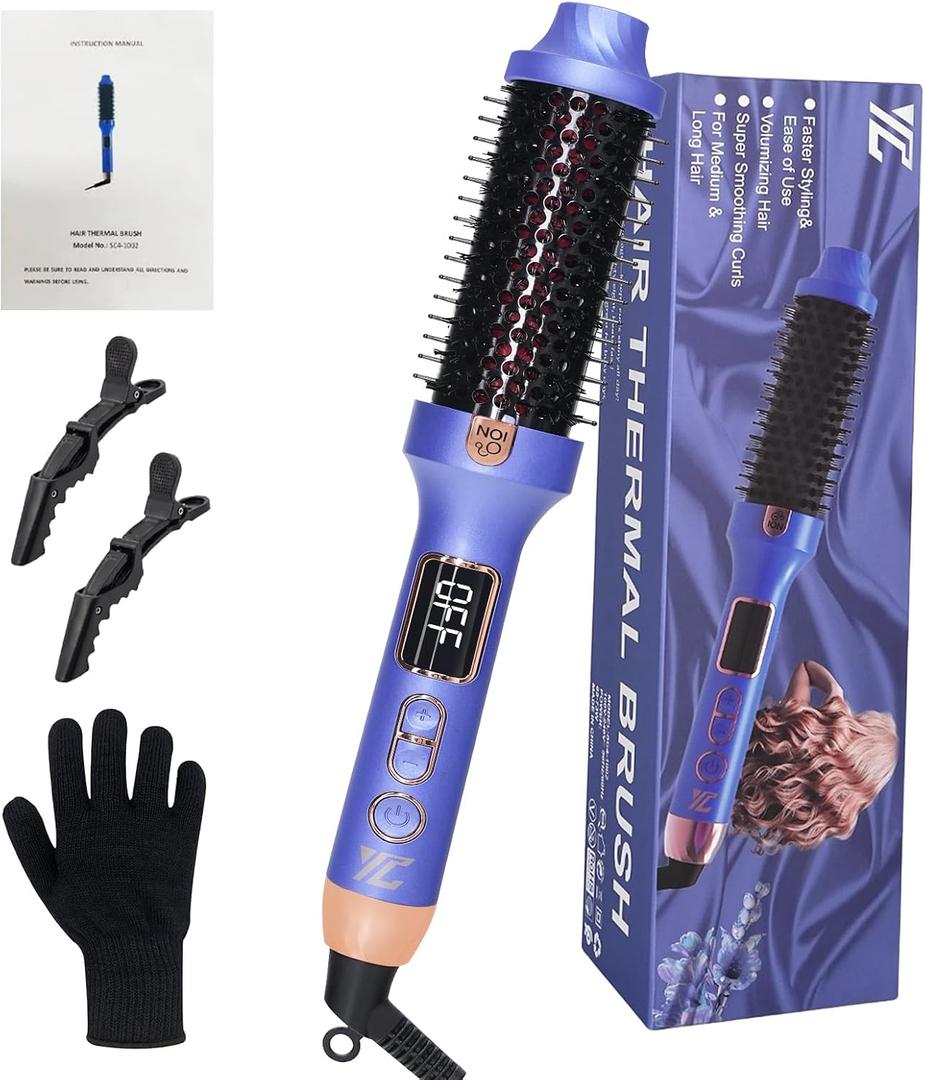 Infrared Thermal Brush, 38mm 3 in 1 Heated Round Curling Brush, Negative Ionic Lightweight Heated Hot Brush, Dual Voltage US Plug, Hair Straightener Curler Comb for Volumizing Curls and Smooth Hair