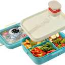 3 Compartments Bento Lunch Box, Leakproof Lunch Container with Spoon and Sauce Container for On-the-Go Meal, Reusable & BPA-free, Microwave & Dishwasher Safe, Blue