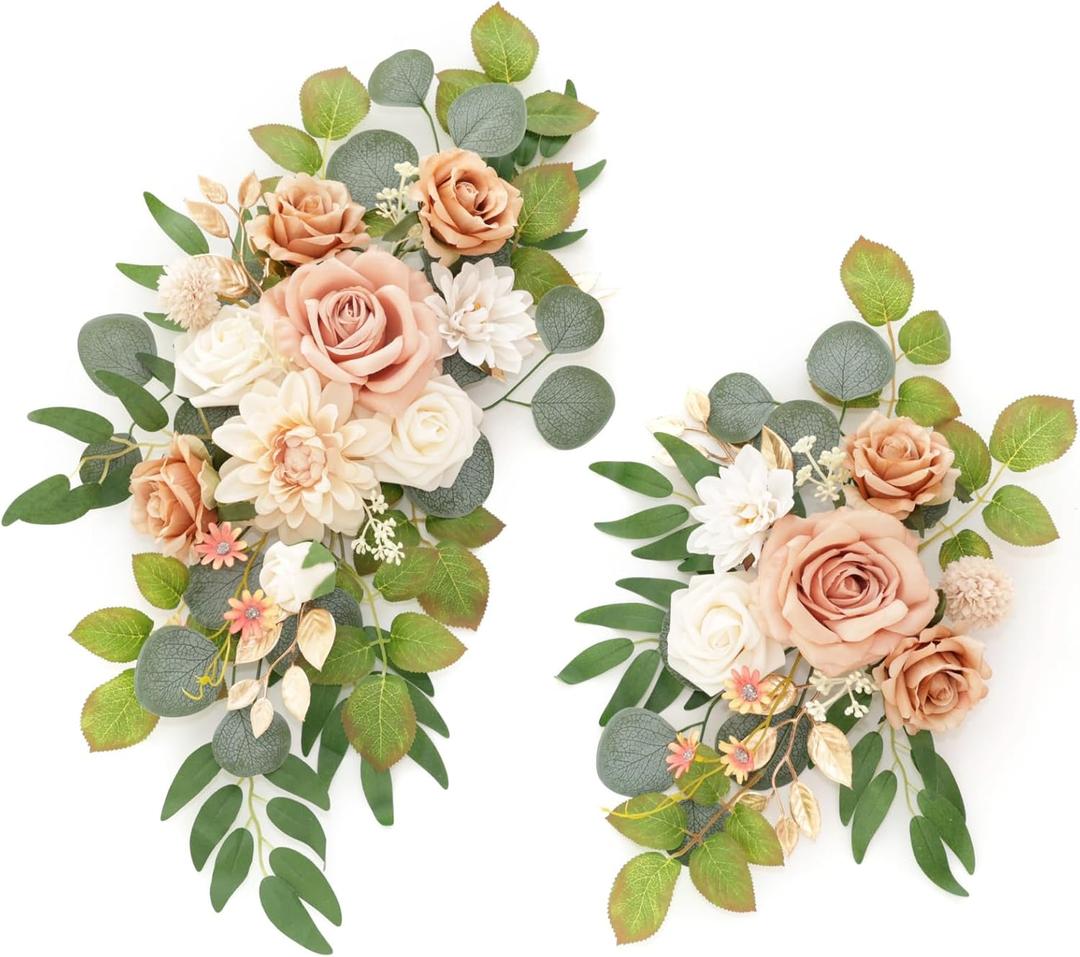 Flrunwu(Pack of 2 Artificial Flowers Decorations,Centerpieces for Wedding Reception Backdrop Decoration, Floral Decor Wall Home Entryway OutdoorDecorations (Terracotta)