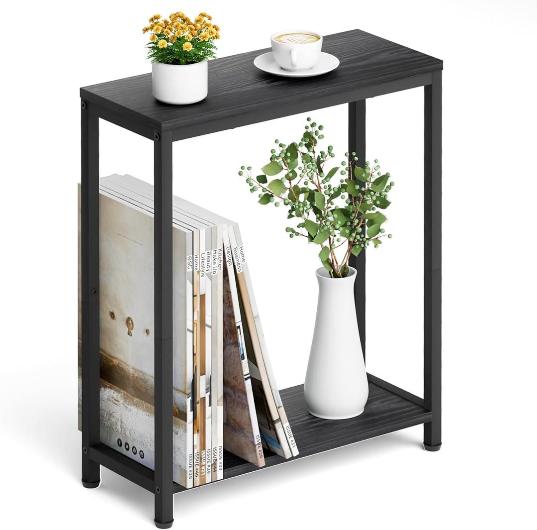 SLEEPING LAMB Narrow Small Side Table for Small Space, 2 Tier Sofa Skinny End Table for Living Room, Bedroom Beside Slim Nightstand, Rustic Black SLEEPING LAMB Narrow Small Side Table for Small Space, 2 Tier Sofa Skinny End Table for Living Room, Bedroom Beside Slim Nightstand, Rustic Black