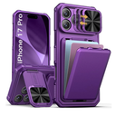 SSLOTSCASE for iPhone 17 Pro Case with Card Holder & Sliding Camera Lens Cover & Hidden Kickstand & Camera Stand & Wallet, Silicone Edge Durable Protective Case Cover for iPhone 17 Pro 5G, Dark Purple