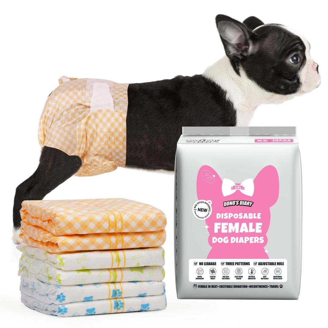 Dono Dog and Cat Diapers Female-60PCS, Disposable Female Dog Period Diaper for Heat with Wetness Indicator, Super Absorbent Doggie Puppy Diapers Female for XS Dogs
