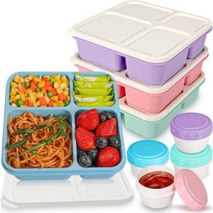 Original 40OZ Large Bento Box Adult Lunch Box, 4 Compartments Snack Containers for Kids, Lunchable Container with Salad Dressing Containers, Microwave Dishwasher Safe, 4 Pack Snackle Box Container