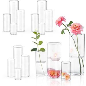 16 PCS Clear Cylinder Vases for Centerpieces | 4, 6, 8,10 Inch Tall Flower Vase for Wedding Decorations, Clear Floating Candle Vases in Bulk, Hurricane Candle Holdersfor Table, Home Dcor