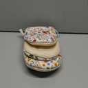 Slohif Vintage Floral Mini Oven Mitts Set  Beige Extended Short Heat Resistant Kitchen Gloves for Women, 100% Cotton Oven Mitts with Silicone Grips, Non-Slip and Thick Durable for Cooking & Baking