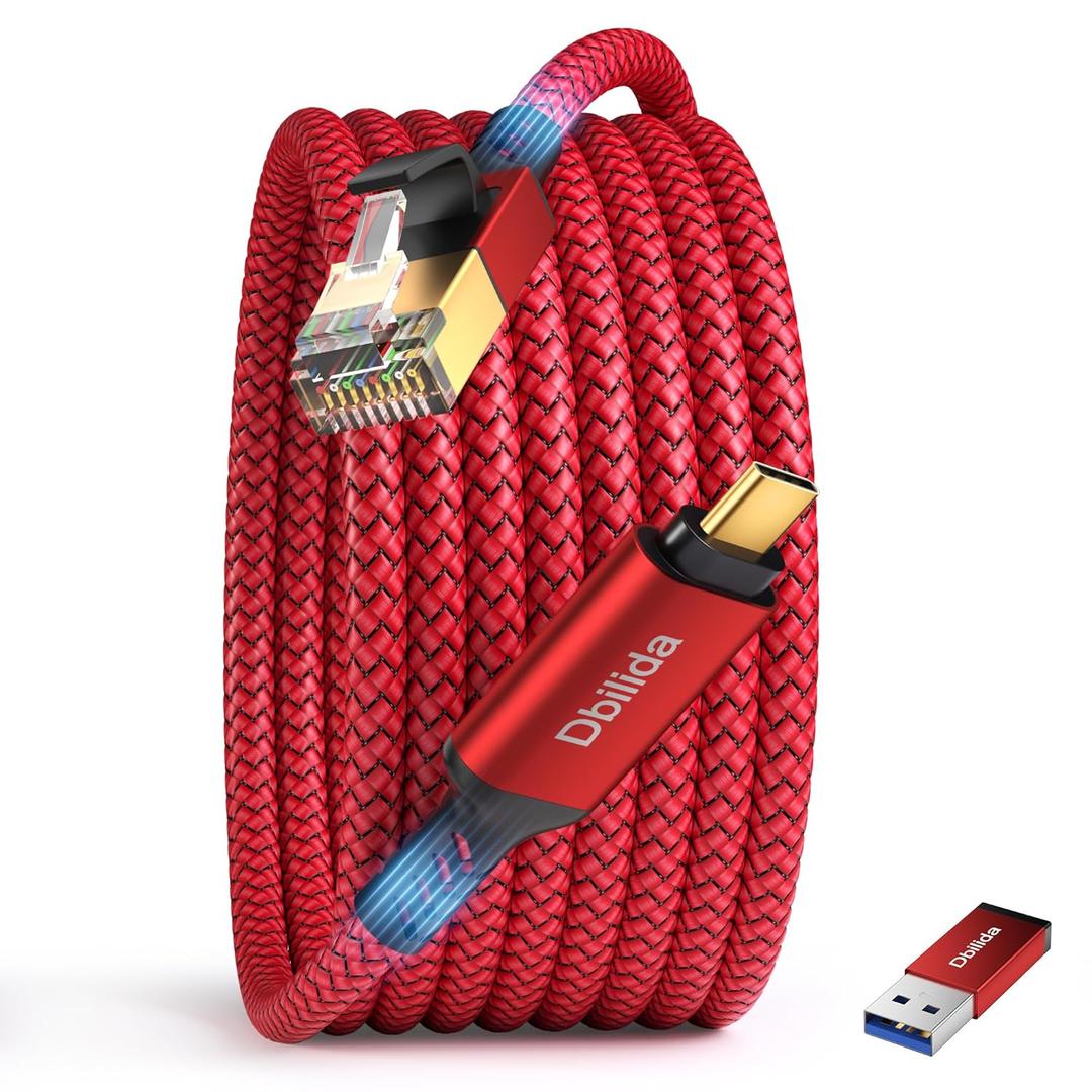 USB C to Ethernet Cable 6 FT - 2 in 1, USB A/C to RJ45 Cable, 1Gbps Braided Ethernet to USB C Cable, Type C to RJ45 Ethernet for Thunderbolt 4/5, MacBook Pro/Air, iPhone 16/17, XPS, Galaxy S24