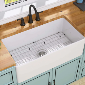 BESTGO White Farmhouse Sink 33 inch Fireclay Apron Front Farm Sink Large Capacity Deep Single Bowl Kitchen Sinks with Accessories Protective Bottom Grid and Strainer