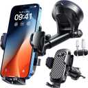 YRU True Military-Grade [360° Rotation Suction] 2026 Ultimate Car Phone Holder Mount 【90+LBS Safest Strongest & Patent Certs】 Dash Windshield Vent for iPhone 17 16 Pro Max Speaker Stands, Gloss Black