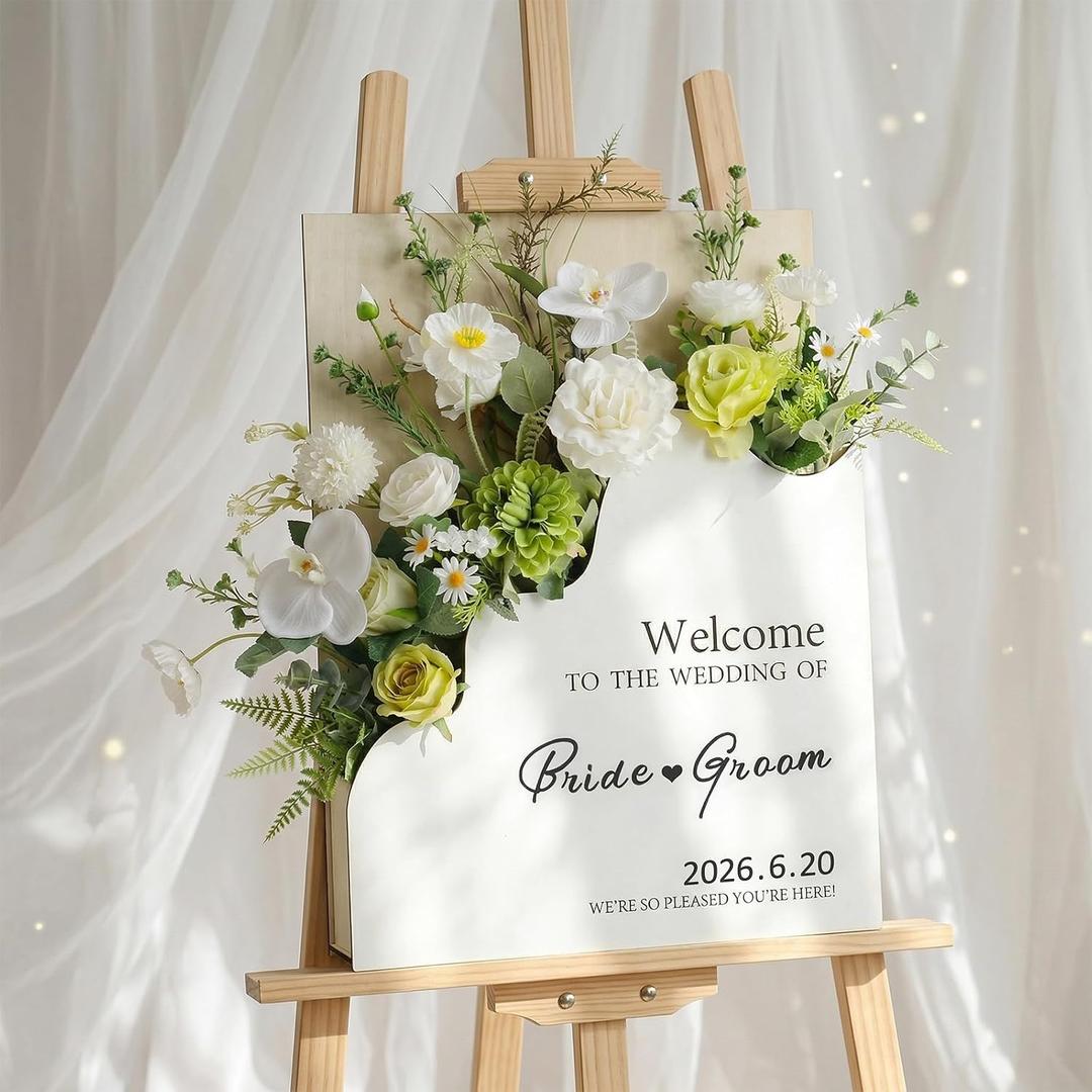 RattanView Wooden Welcome Wedding Sign with Flower Box 24 x 18 Inches