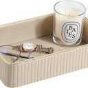 Desk Organizer Tray, PU Leather Valet Tray Nightstand Organizer Cologne Perfume Trays for Men Women, Decorative Vanity Trays Key Bowl Trinket Dish (Beige, 9.5" x 6" x 2.2")