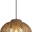 3-Light Wicker Rattan Light Fixture,Seagrass Pendant Lights | 16.54"Hand-Woven bamboo Chandelier,Rattan Hanging Lights,Boho Basket Lamp for Living Room Dining Kitchen Island Farmhouse