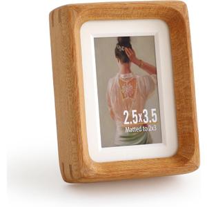 Wooden Picture Frames, 2.5x3.5 Small Polaroid Picture Frame Matted to 2x3 with Plexiglass, Teak Solid Natural Wood Tiny Photo Frame, For TableTop and Wall Mounting