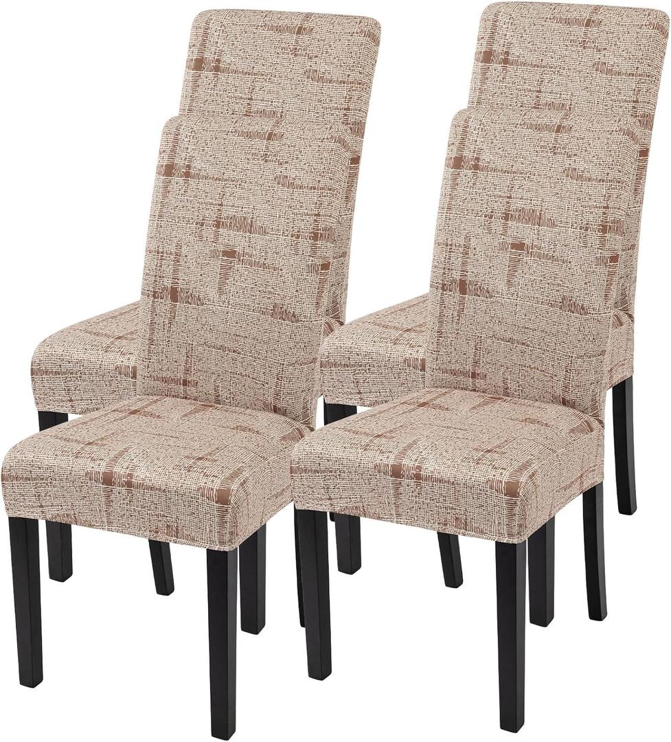 SearchI Printed Dining Room Chair Covers Set of 4, Stretch Kitchen Chair Covers Washable Parsons Chair Slipcover Removable Dining Chair Protectors for Hotel,Ceremony (Brown Wireframe Texture)