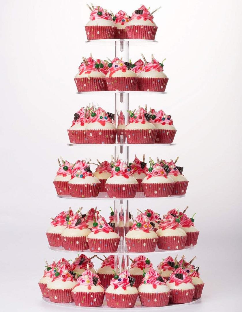 Cupcake Stand, 6 Tier Large Cupcake Tower Display, Round Cupcake Holder, Acrylic Dessert Stand, Pastry Display Tree for Party, Wedding, Baby Shower