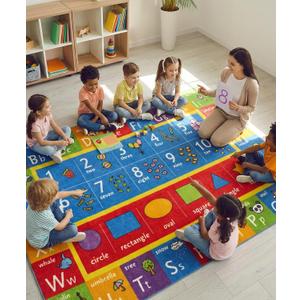 KC Cubs: Educational Rug: ABC Alphabet, Numbers & Shapes - 8x10' Playmat - Interactive Play, Activity Area Carpet, Bedroom-Classroom, Baby-Toddler-Kid