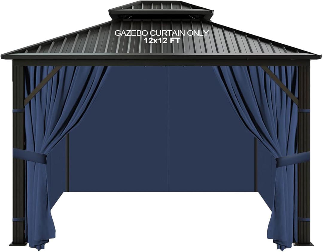 slashome 10'x12' Gazebo Curtains Outdoor Waterproof, Navy Blue Universal Replacement Curtain 4-Panels, Sidewalls with Zipper for Garden, Patio, Yard (Only Curtains)