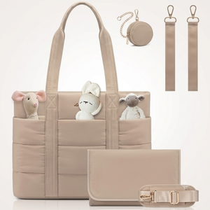 LOVEVOOK Diaper Bag Tote, 15.6 Inch Puffer Diaper Bag, Waterproof Travel Diaper Tote with Changing Pad Pacifier Case