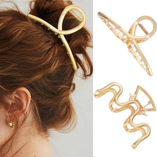 CASDRE Gold Hair Clips Large Metal Claw Clips for Women (Pack of 2)