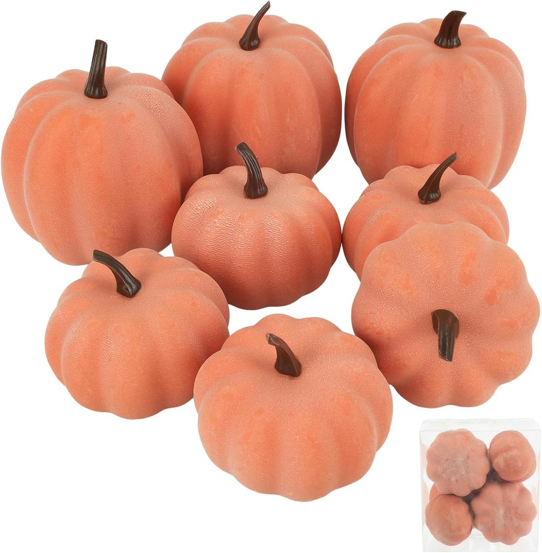 Fake Pumpkins, 8 Pcs Orange Artificial Pumpkins, Plastic Pumpkins for Thanksgiving Party Table Centerpiece Autumn Home Decoration-B