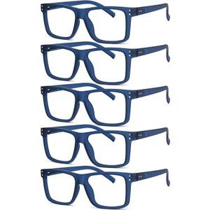 Eyekepper 5-pack Oversized Reading Glasses Square Large Frame Readers for Men and Women - Blue +1.75