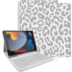 TopPerfekt for iPad 9th Generation Keyboard Case 10.2inch 2021, Magnetically Absorbent, Auto Sleep/Wake, Pencil Holder for iPad 8th Gen 2020, 7th Gen 2019, Air 3rd, pro 10.5inch - Grey Leopard