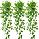 LOYWREE 3 Pack Small Artificial Hanging Plants with Faux Ivy Vine and Hanging Pothos 39Inch Fake Plant Realistic Greenery for Shelf Decor in Home, Office, Indoor & Outdoor Gardens