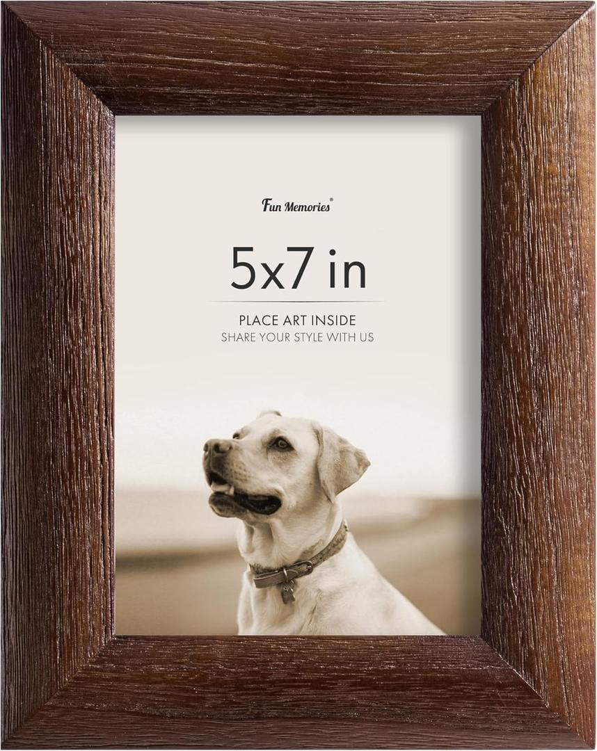 Rustic Wooden 5x7 Picture Frame, Solid Pine 5x7 Photo Frame with HD Plexiglass Set, Natural Brushed Wood for Table Mounting Photo Frame,Walnut