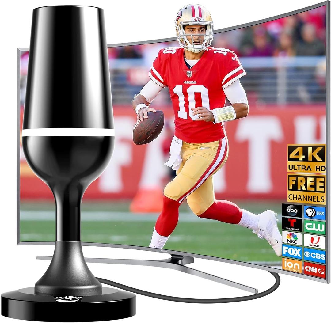 Digital TV Antenna for Smart Tv Indoor TV Antenna for Tv Without Cable with Strong Magnetic Base, 360 Reception HD Antenna for TV Indoor 4k -10FT Long CablesPure White