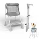 Toddler Tower Foldable,Foldable Toddler Kitchen Stool Helper with Safty Rail and AntiSlip Device for Bathroom Sink or Kitchen Counter，Step Stool for Toddlers Ages 18 Months to 6 Years Gery