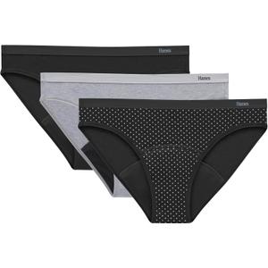 Hanes Women's Comfort, Bikini, Super Leaks Post-partum & Period Underwear, 3-Pack (Large, Black/Concrete Heather/Black)