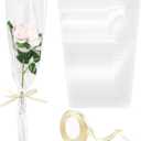 Hipruict 100 Pcs Single Flower Sleeve, Clear Floral Bags For Bouquets with Ribbon, Single Rose Packaging for Wedding, Birthday, Mothers Day, Valentines Day
