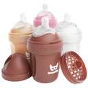 Herobility Anti-Colic Baby Bottles 5 fl oz/140 ml - Pack of 4 Newborn Baby Bottles, Slow Flow Plastic Bottles, Breast-Shaped Teat for Breastfed Babies - Multicolor - Sand, Woodchuck, Pink, White