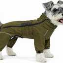Warm Dog Coat Double Layers Dog Vest, 4 Legs Covered Windproof Waterproof Reflective, Olive S